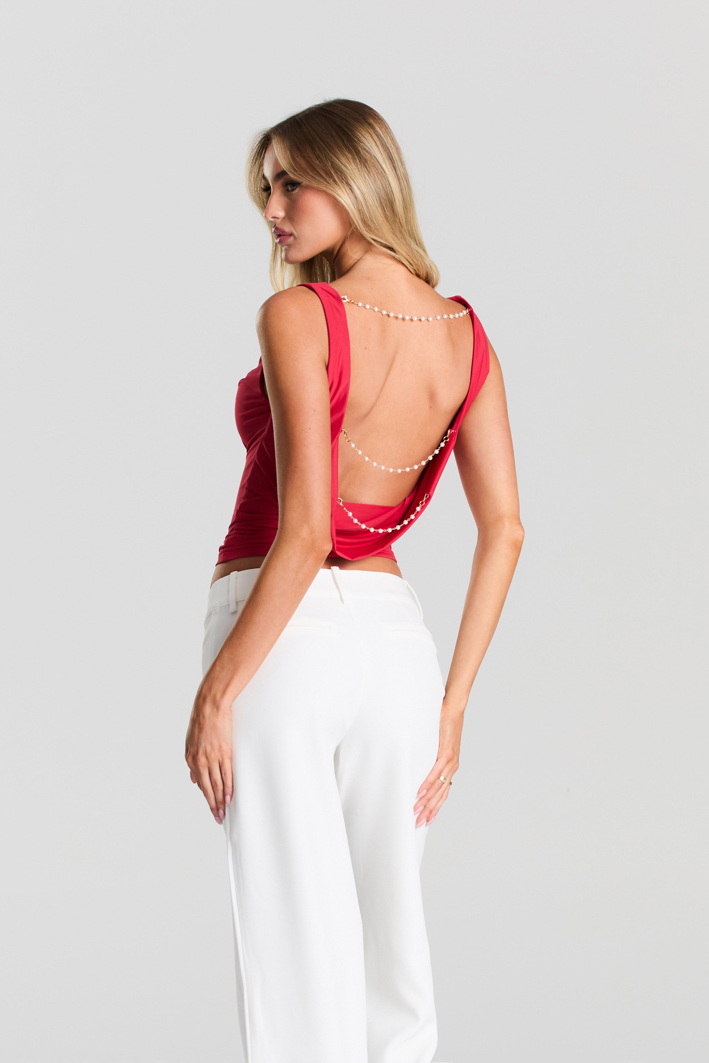 Naomi Pearl Top Red