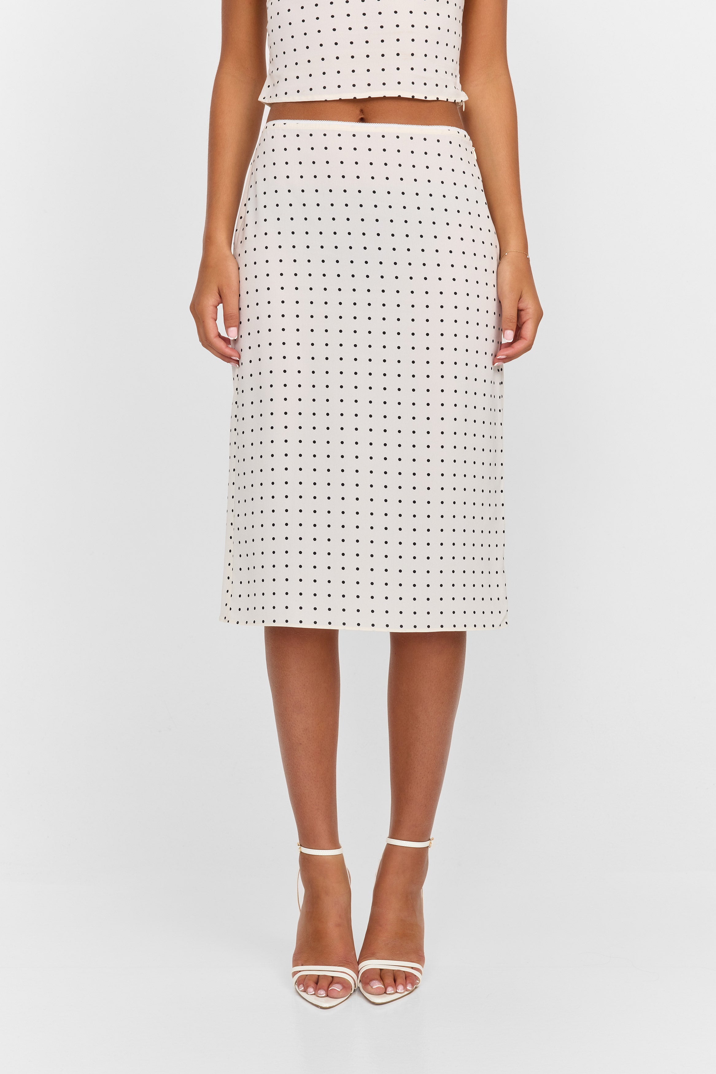 Lottie Midi Skirt White Polkadot