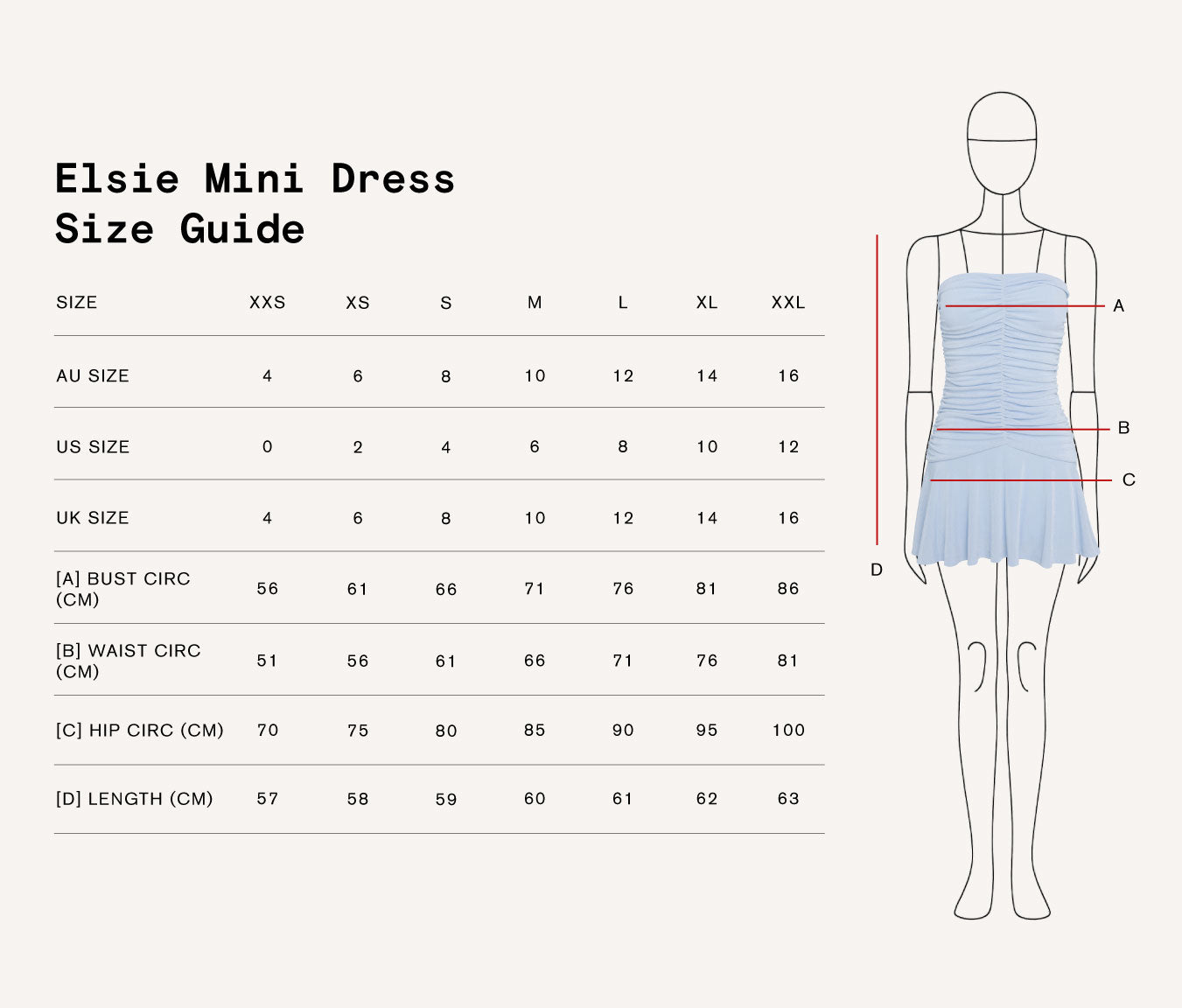 mini dress length chart Elsie Mini Dress Blue